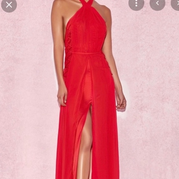 House of CB Red Halter Maxi - Picture 3 of 6